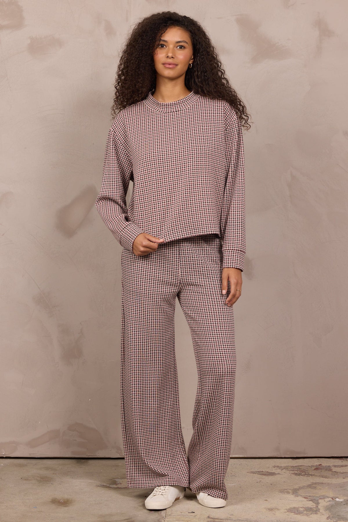 Houndstooth Cloud Fleece Mockneck