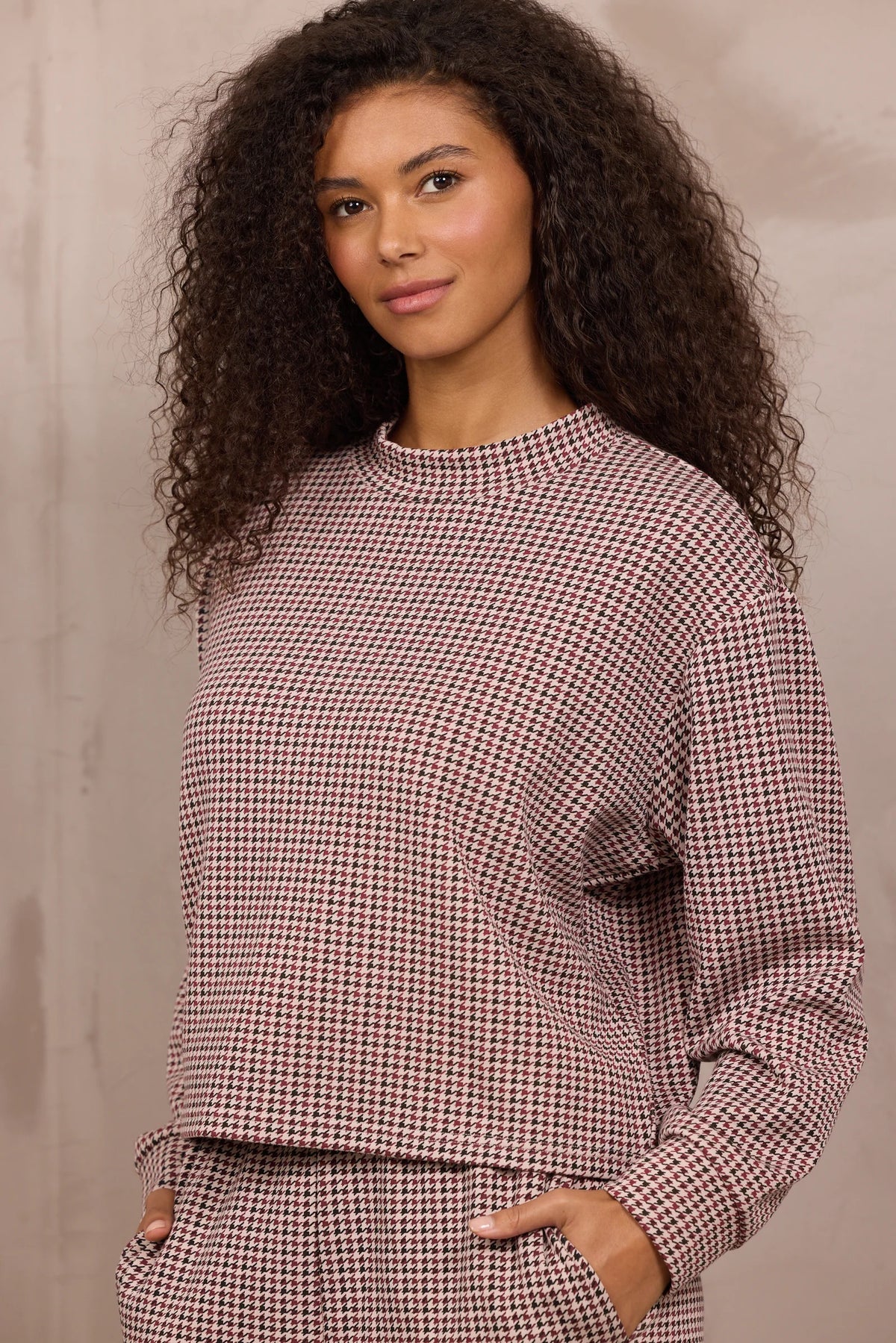 Houndstooth Cloud Fleece Mockneck
