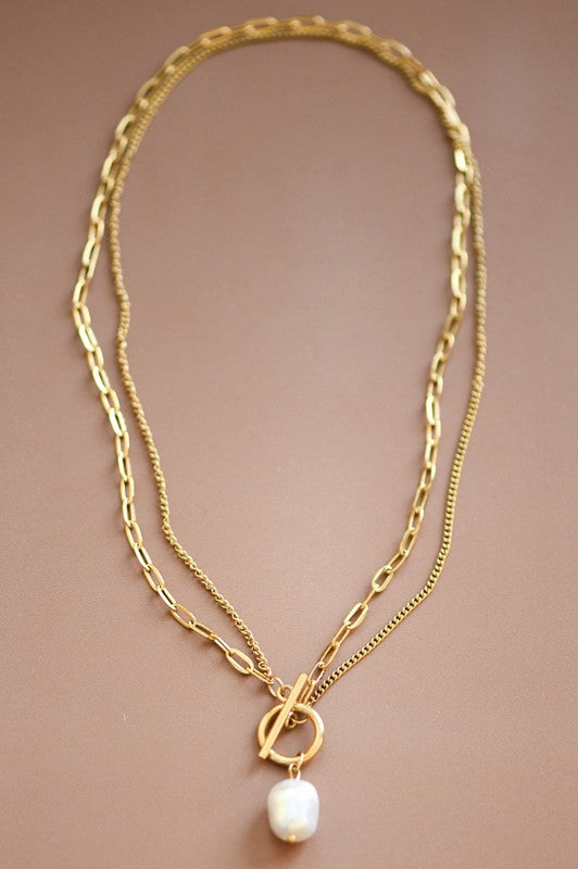 Layered Chain Pearl Necklace