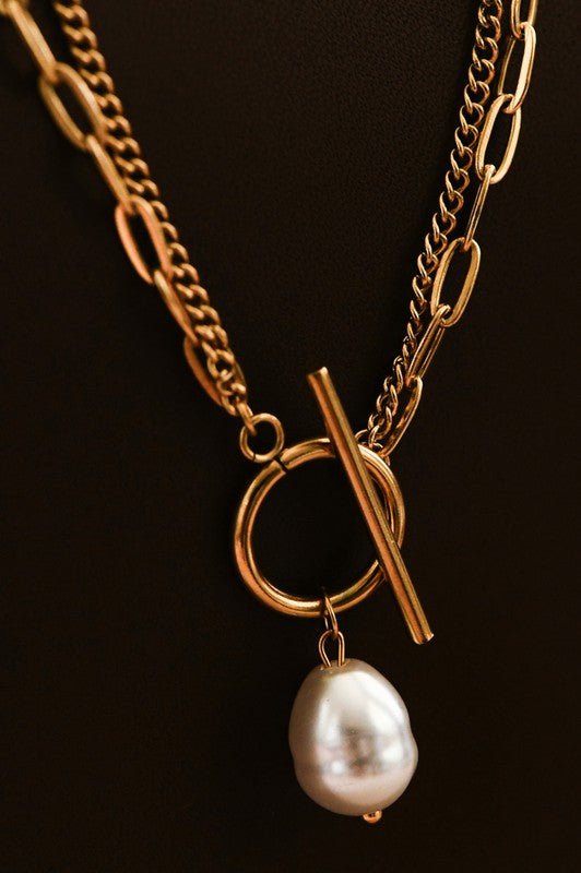 Layered Chain Pearl Necklace