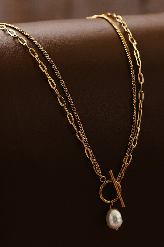 Layered Chain Pearl Necklace