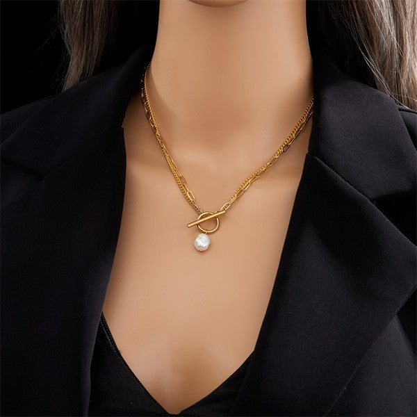 Layered Chain Pearl Necklace