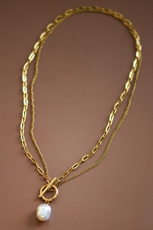 Layered Chain Pearl Necklace