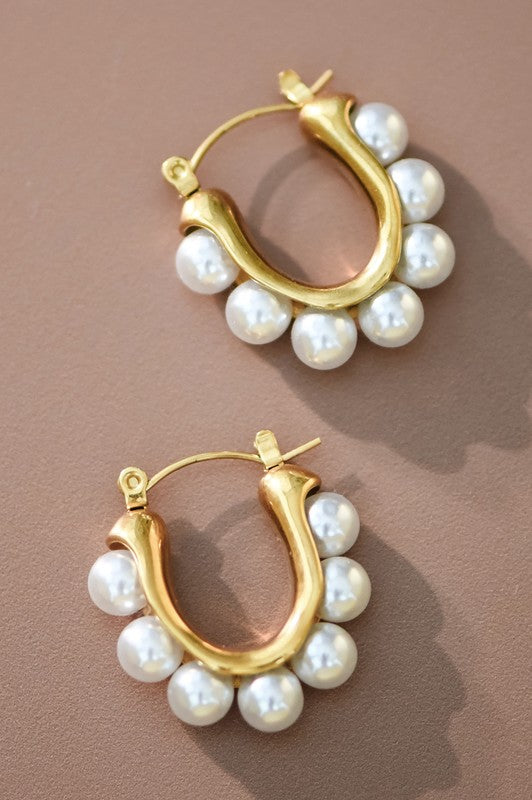 Oval Pearl Hoops