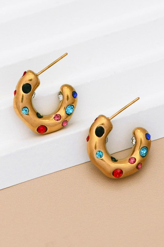 Gold Rainbow Crystal Hoops