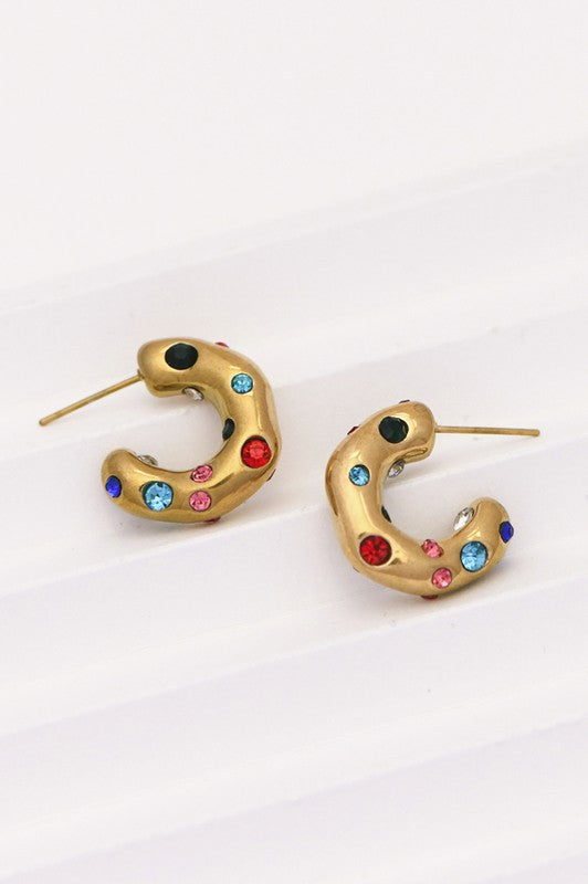 Gold Rainbow Crystal Hoops