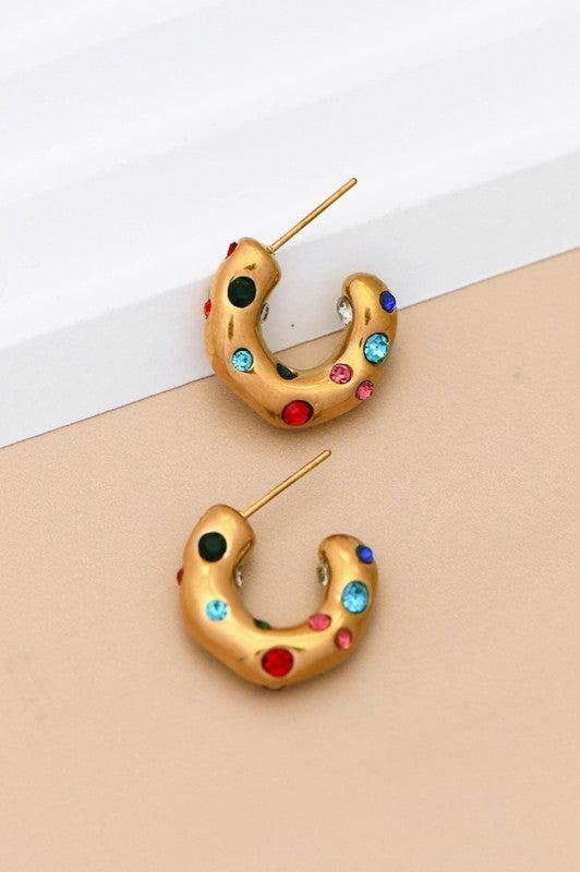 Gold Rainbow Crystal Hoops