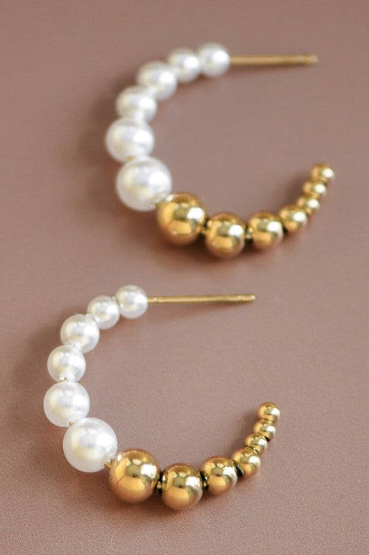 Gold & Pearl Beaded Hoops