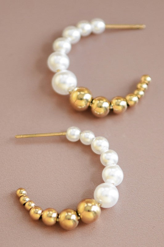 Gold & Pearl Beaded Hoops