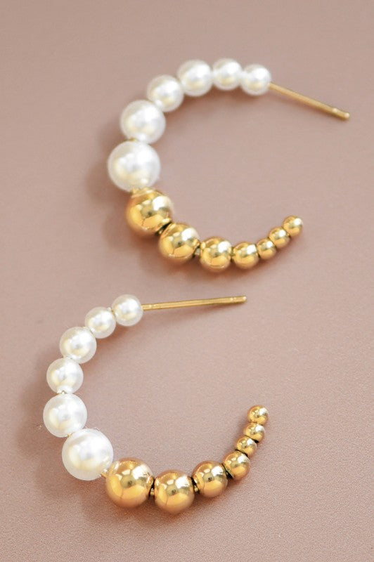 Gold & Pearl Beaded Hoops