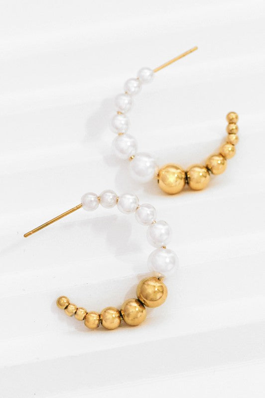 Gold & Pearl Beaded Hoops