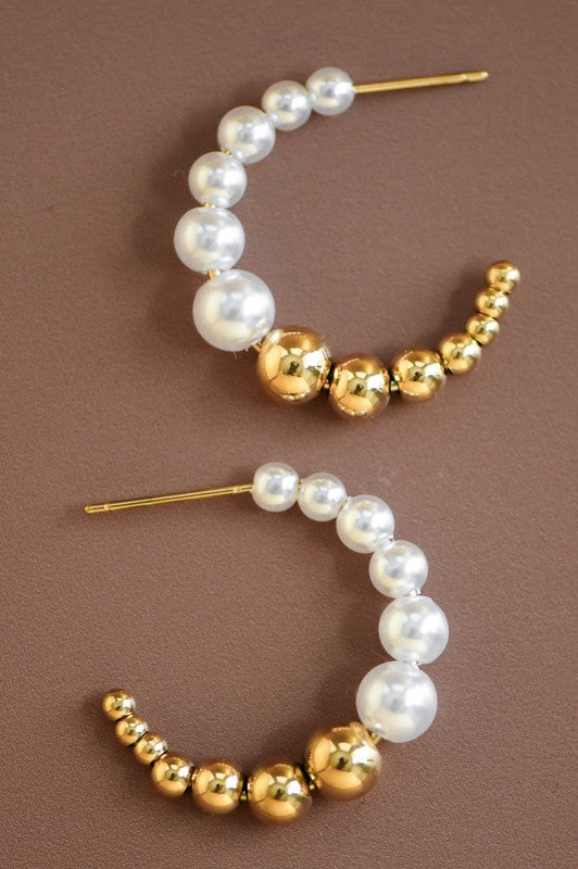 Gold & Pearl Beaded Hoops