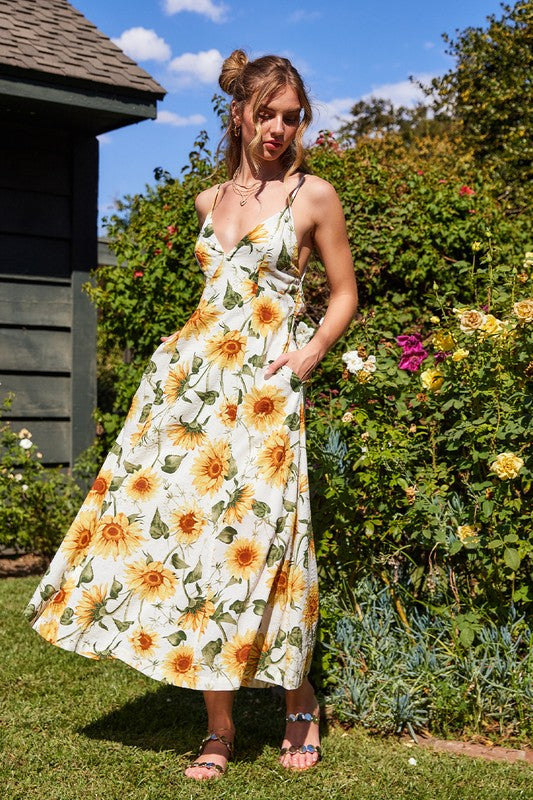 Sunflower Farm Open Back Midi Dress