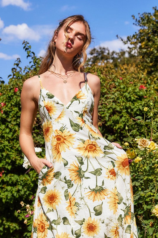 Sunflower Farm Open Back Midi Dress