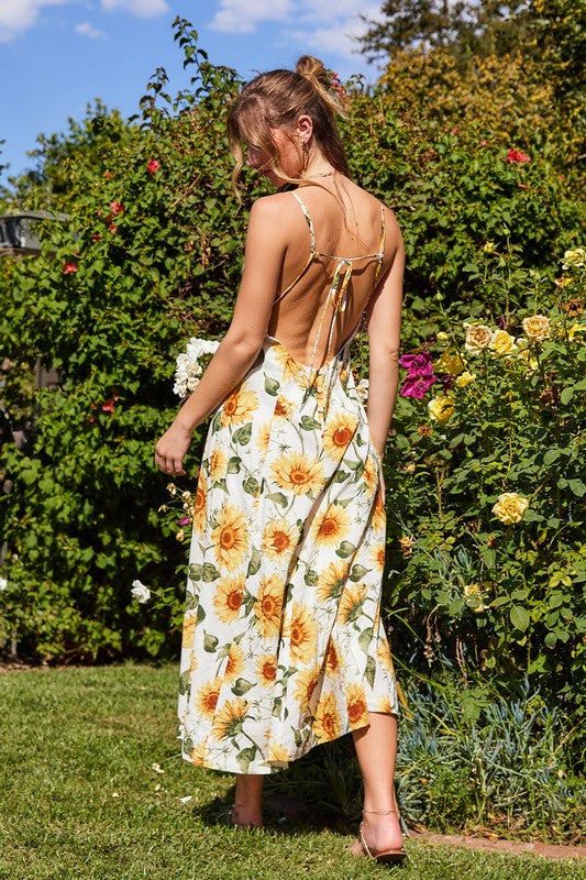 Sunflower Farm Open Back Midi Dress