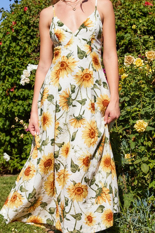 Sunflower Farm Open Back Midi Dress