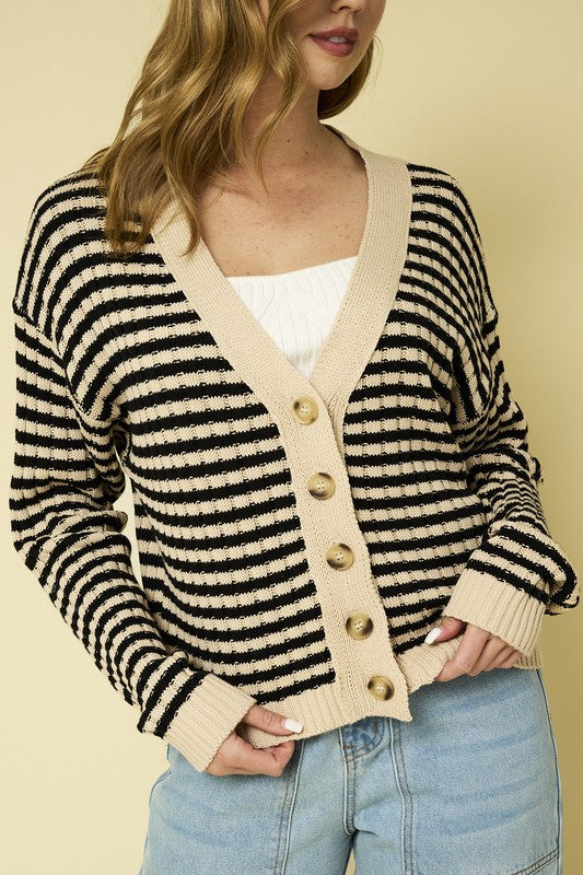 Striped Ribbed Crop Cardigan