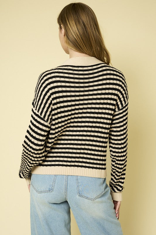 Striped Ribbed Crop Cardigan