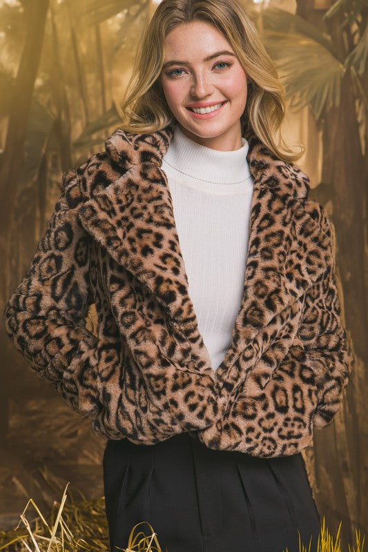 Short Leopard Faux Fur Jacket