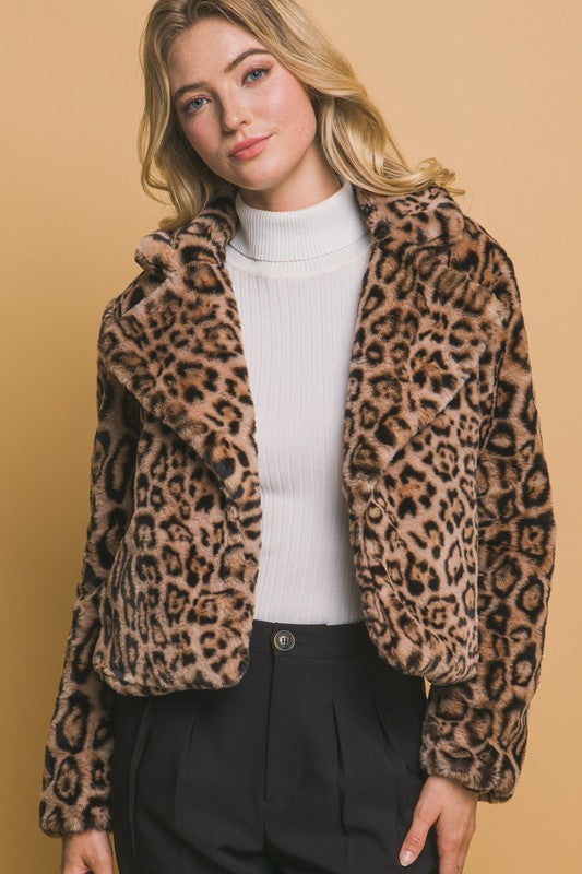 Short Leopard Faux Fur Jacket