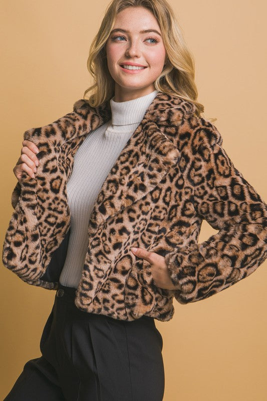 Short Leopard Faux Fur Jacket