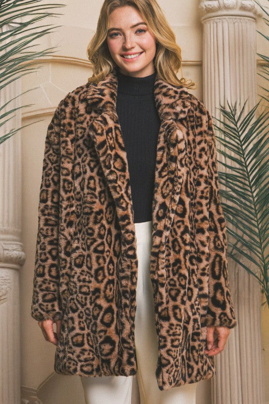 Midi Leopard Faux Fur Jacket