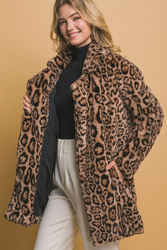 Midi Leopard Faux Fur Jacket
