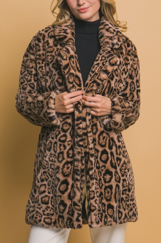 Midi Leopard Faux Fur Jacket