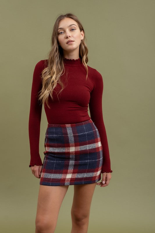 Lettuce Trim Mockneck Sweater Top Oxblood