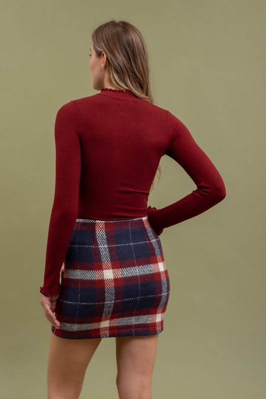 Lettuce Trim Mockneck Sweater Top Oxblood