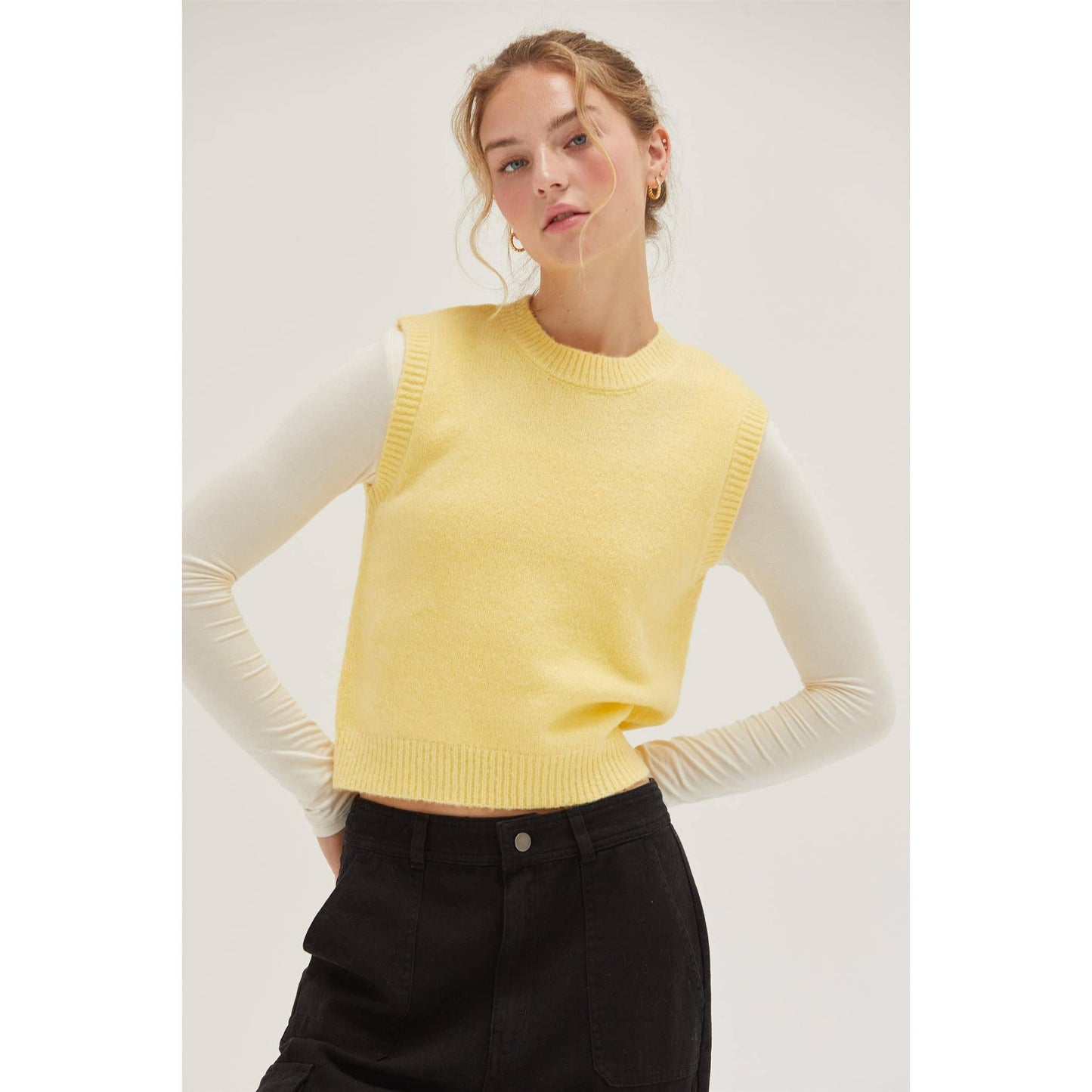 Yellow Sleeveless Sweater Top