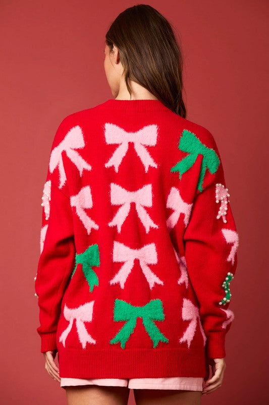 Pearl Bow Holiday Sweater