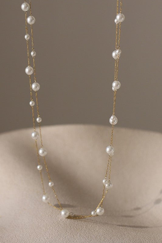 Layered Pearl Chain Necklace