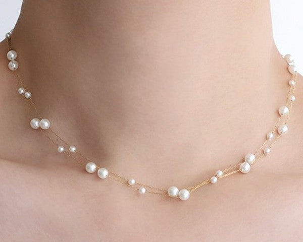 Layered Pearl Chain Necklace