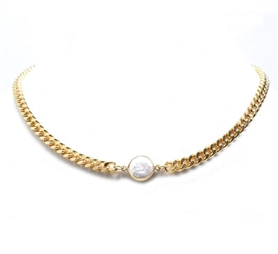 Fresh Water Pearl & Gold Chain Necklace