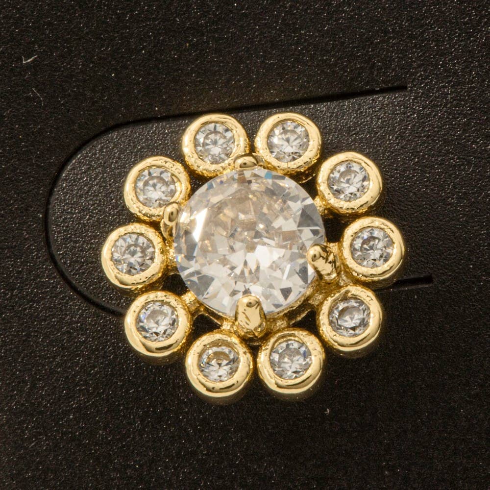 Gold Dipped Halo Cz Set Stud Earrings