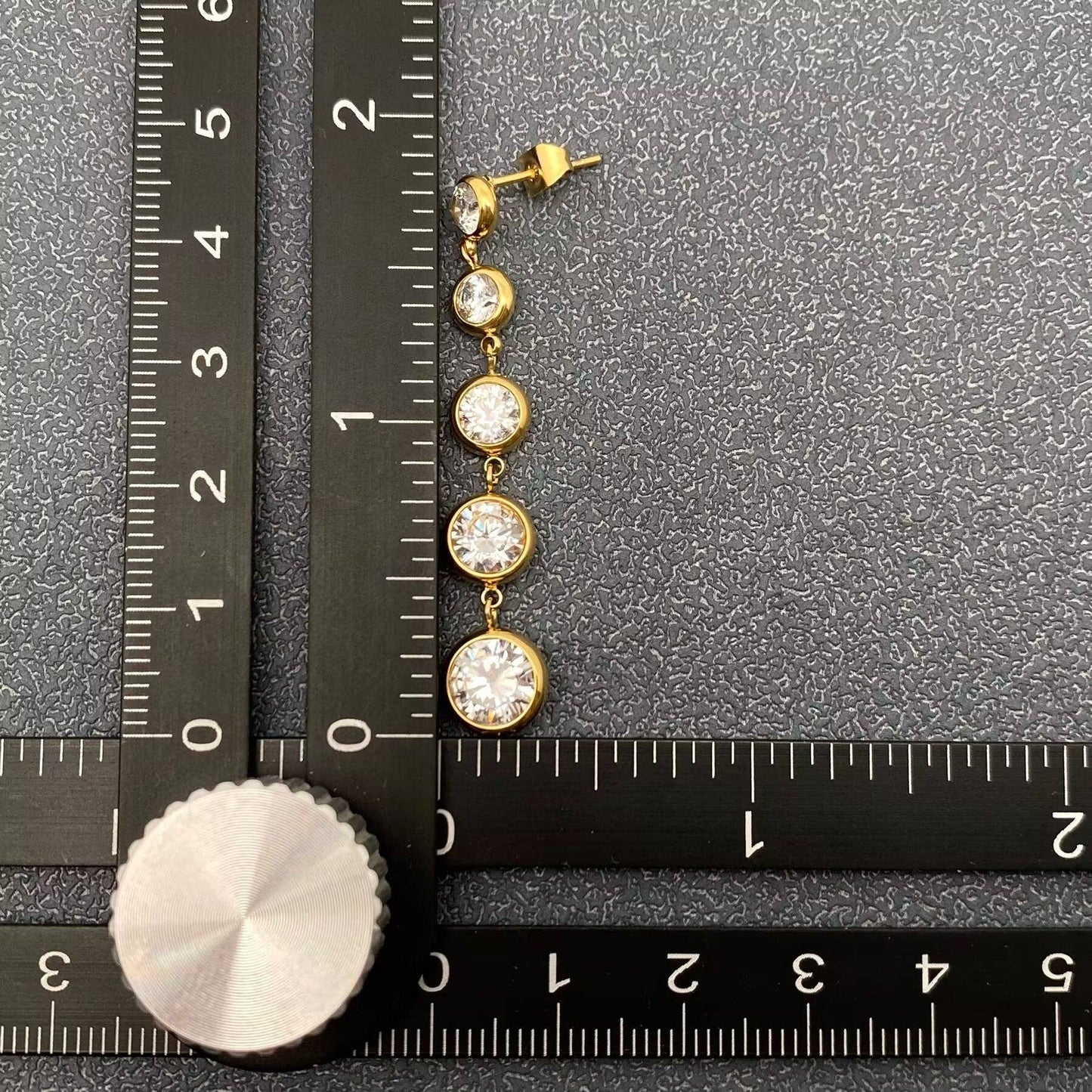 Zircon Linked Fringe 18K Golden S.Steel Post Earrings