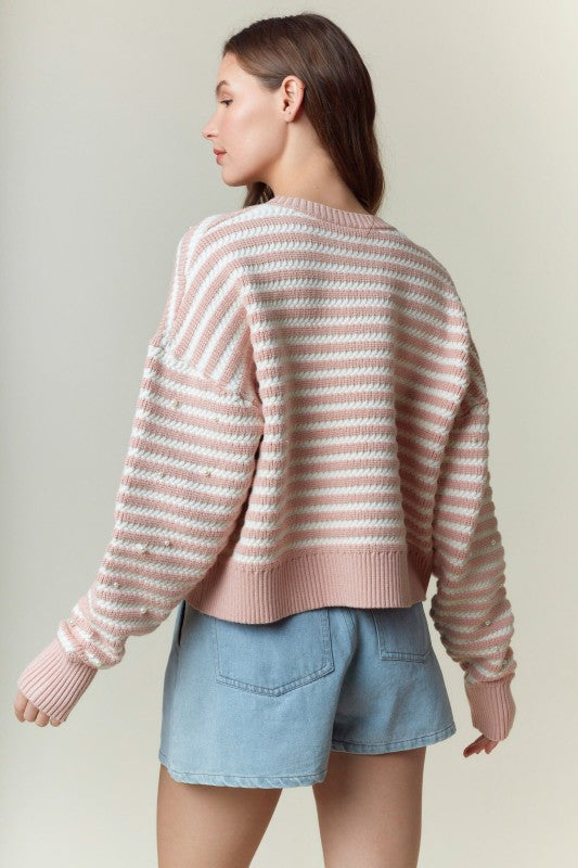 Pearly Perfect Stripped Crewneck Sweater