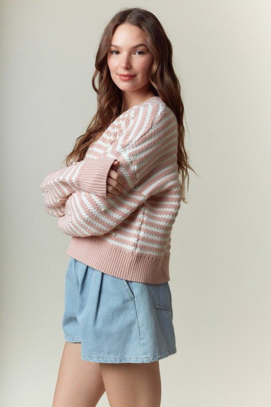 Pearly Perfect Stripped Crewneck Sweater