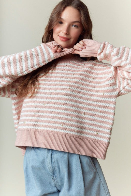 Pearly Perfect Stripped Crewneck Sweater