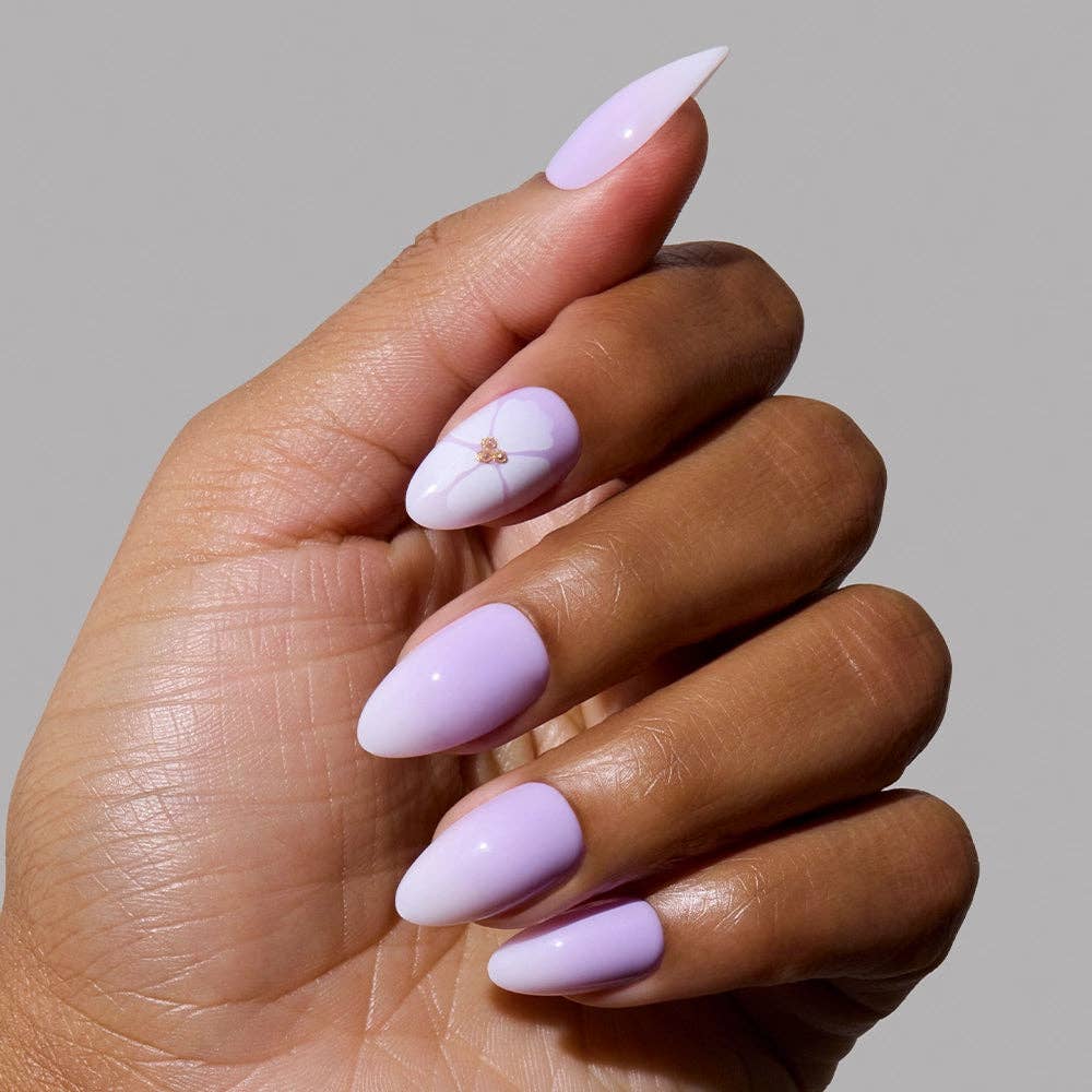 Glamnetic Lilac Reef Press-On Nails | Short Almond Purple Floral Nail