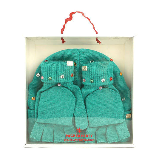 Decked in Emerald Beanie and Mittens Set