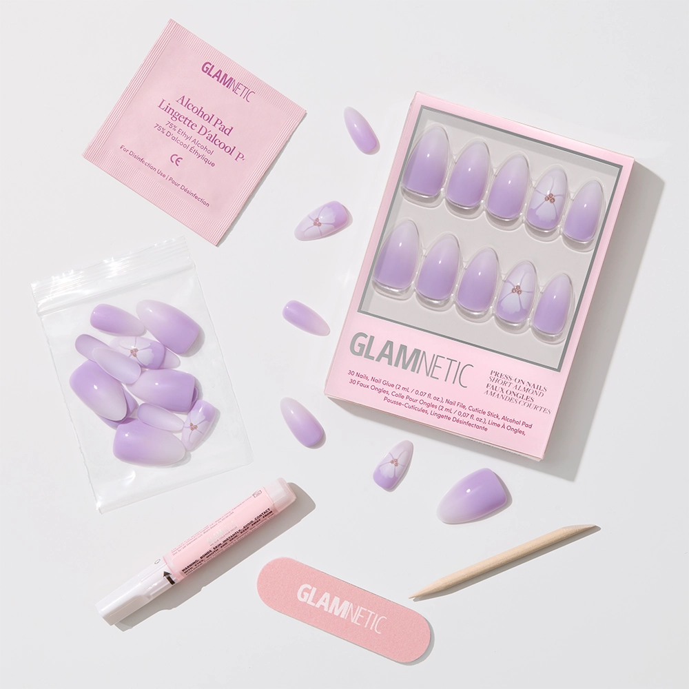 Glamnetic Lilac Reef Press-On Nails | Short Almond Purple Floral Nail