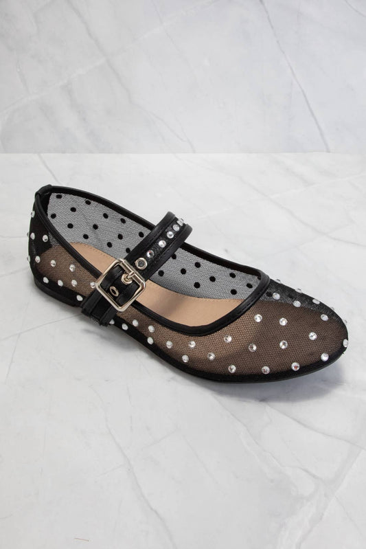 Rhinestone Embellished Mesh Mary Jane Flats