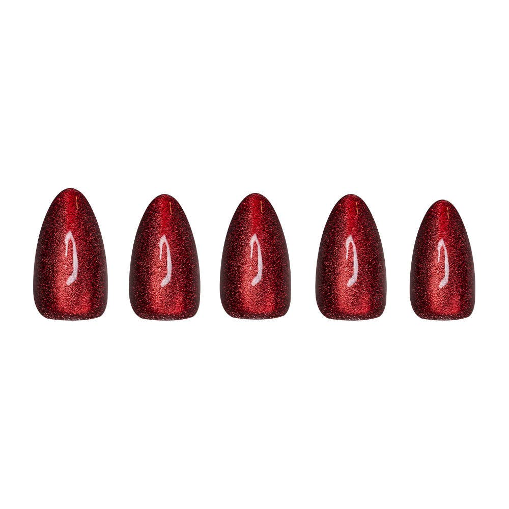 Ruby Slipper Press-On Nails | Short Almond Sparkle Red