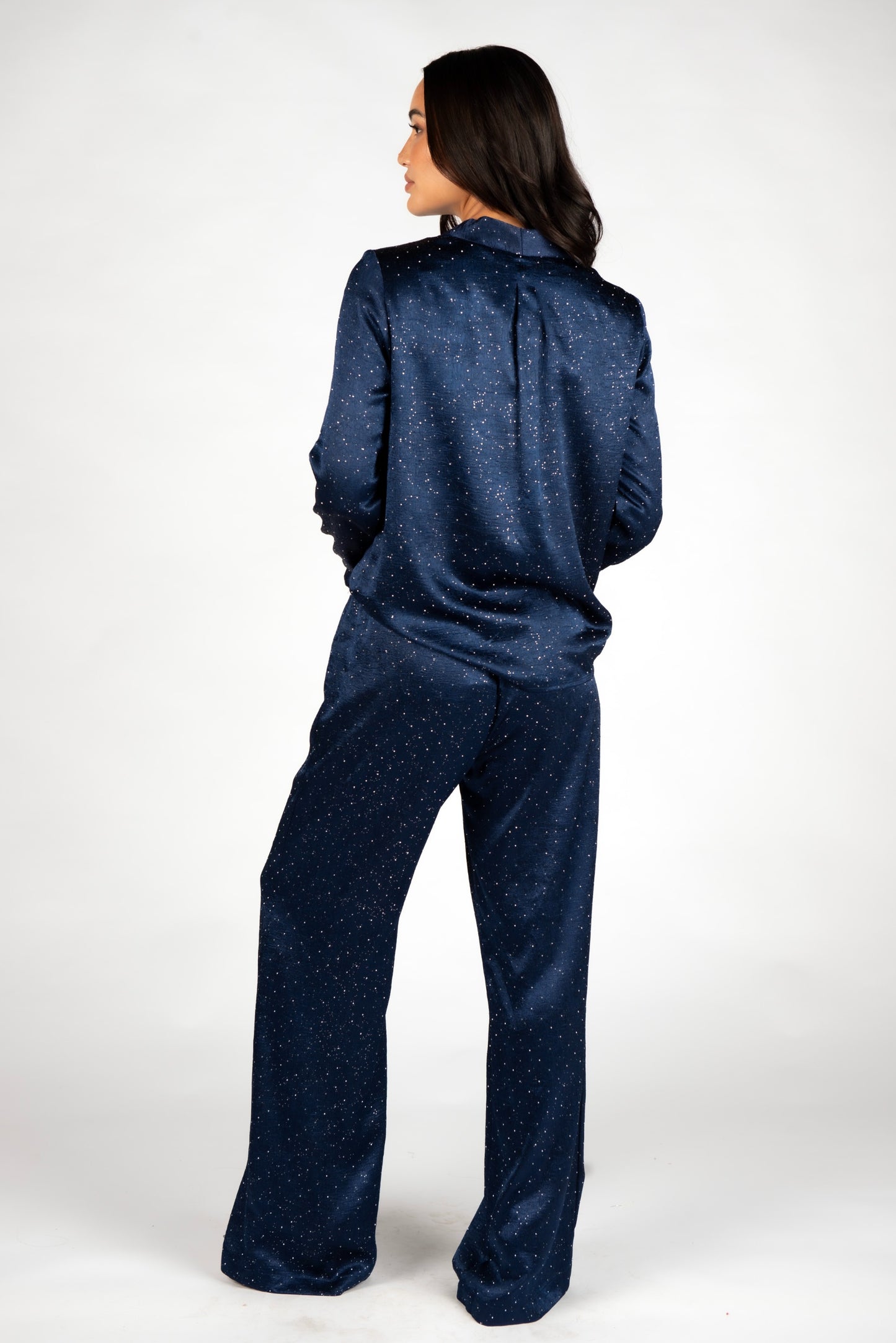 Billie Embellished Navy Satin Pants