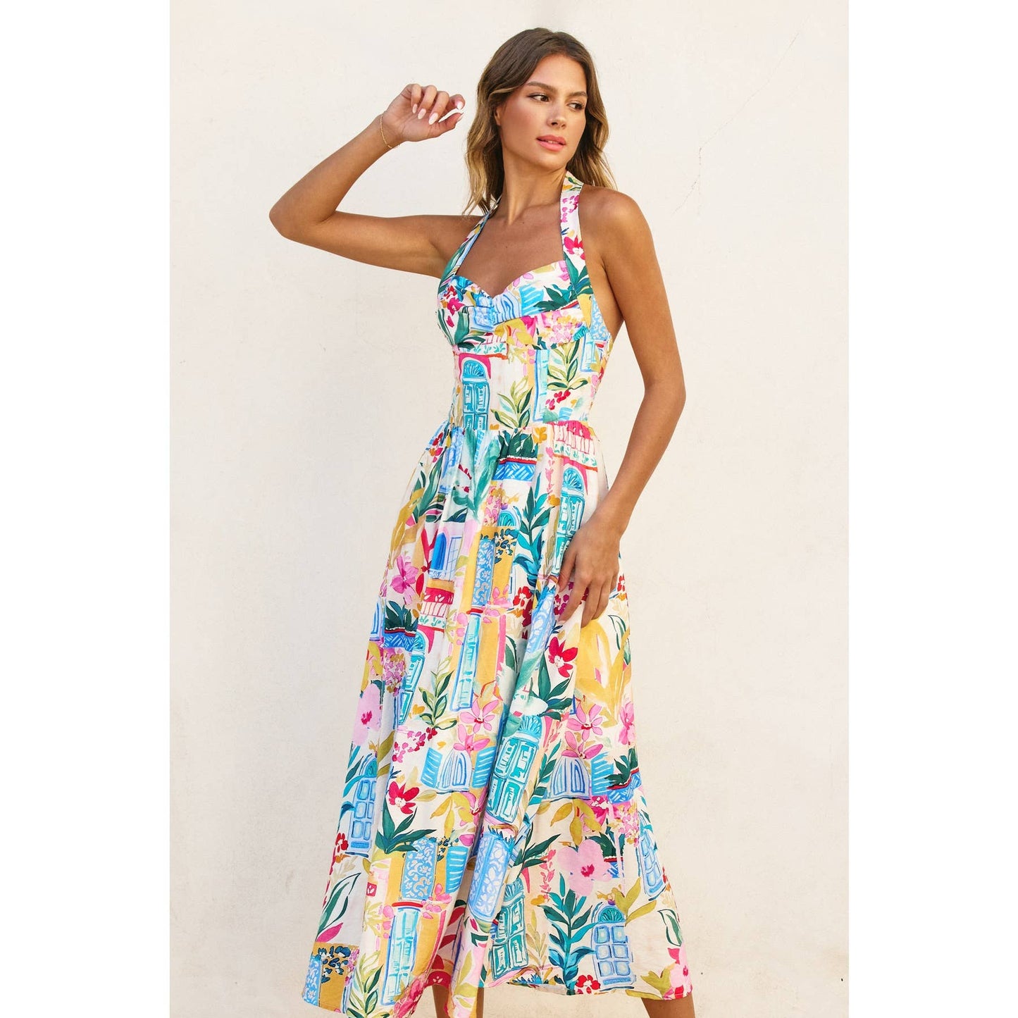 Long Summer Halter Neck Midi Dress