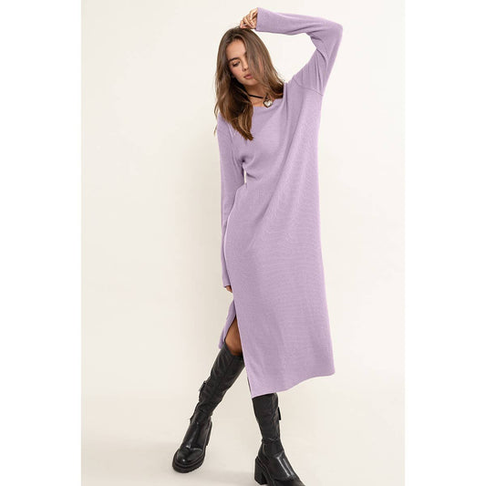 Lavender Ribbed Long Sleeve Midi Dress