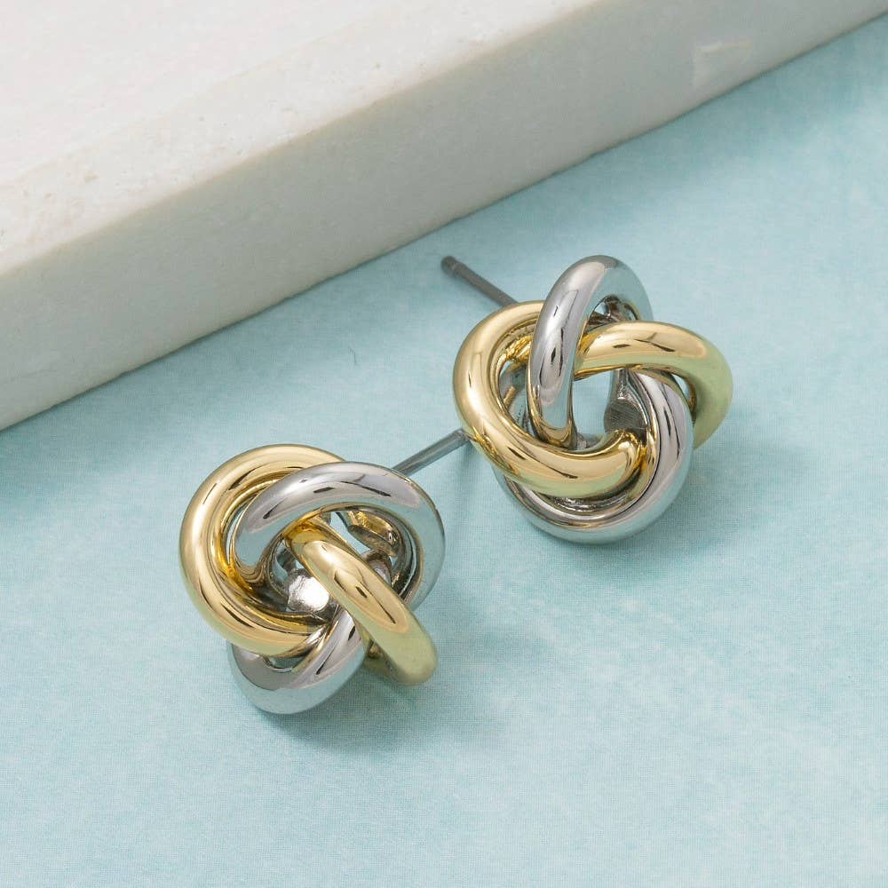 Gold Dipped Two Tone Knot Stud Earrings