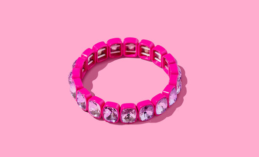 Layla Pink Enamel Stretch Bracelet Large Rectangle Stones